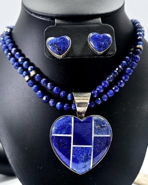 Jay King DTR 925 Sterling Silver Lapis Lazuli Heart Pendant Necklace & Earrings (1 of 9)