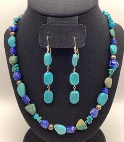 925 Lapis Lazlui & Turquoise Necklace & Earrings 925 Turquoise Earrings