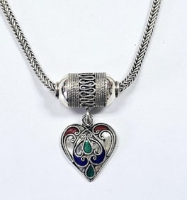 Bali Design 925 Enamel Heart Necklace Necklace is 17" & weighs 27.9 TGW