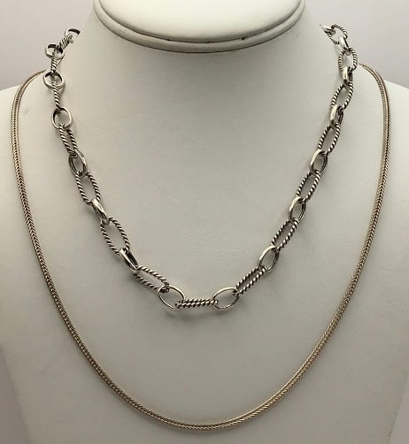 925 Sterling Silver Twisted Design Oval Chain Necklace & Silver Snake Chain Necklace (1 of 8)