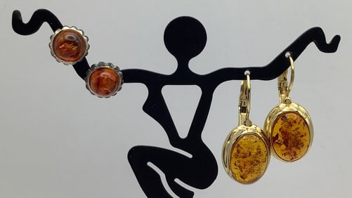 LS Louis Stern Amber Gold Tone & 835 Silver Amber Earrings Germany 835 earrings weigh 1.4 TGW