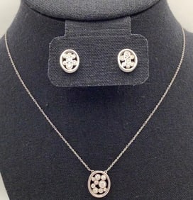 950 Sterling Cubic Zirconia Cluster Necklace & Earrings