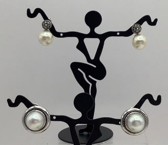 925 Pearl Earrings & 925 Marcasite Earrings Earrings weigh 11.2 Grams for both