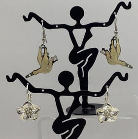 925 Sterling Flower Earrings & Enamel Over Silver Bird Geese