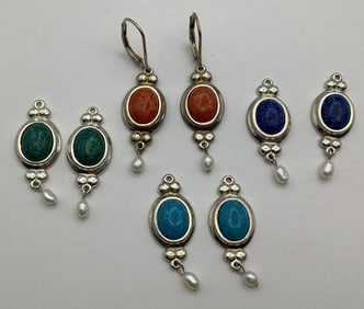 925 Sterling Coleman Southwest Interchangeable Earrings with Pearl Earrings weigh 20.4 Grams total