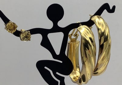 925 Vermeil Citrine Earrings & Milor Bronze Italy Hoop Earrings Earrings weigh 1.3 Grams total