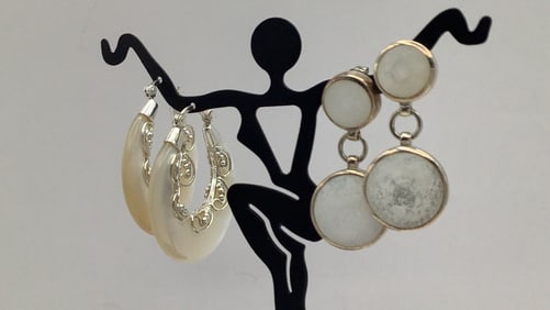 925 Sterling Mother-Of-Pearl Hoops & LT 925 Mother-Of-Pearl Drop Earrings Earrings weigh 16.9 TGW