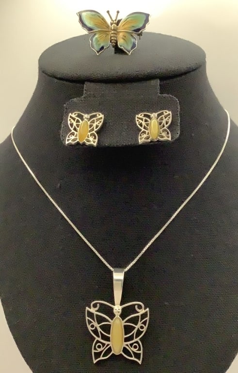 DTR Jay King 925 Butterfly Necklace & Earrings & Enamel 925 Sterling Butterfly Pin Brooch (1 of 12)