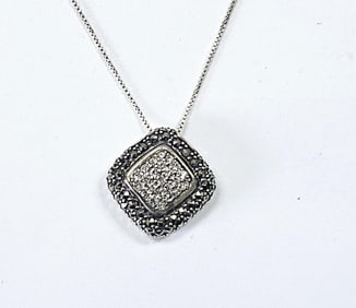 925 Sterling Marcasite & Crystal Cluster Necklace Necklace is 18".