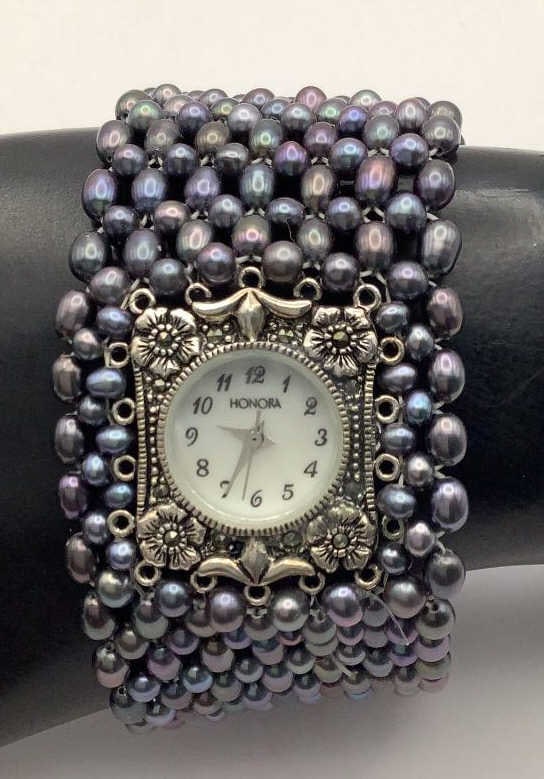 Honora Pearl Stainless Steel Back Quartz Watch Stretch Bracelet Watch not tested, no battery.: Stretch Bracelet Watch not tested, no battery.