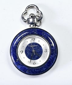 925 Sterling & Lapis Gem Time Quartz Pendant Watch 20.2 TGW Watch not tested, no battery.