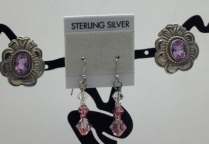 925 Amethyst Earrings & Sterling Pink Earrings Pink Crystal Drop Earrings 6.7 TGW