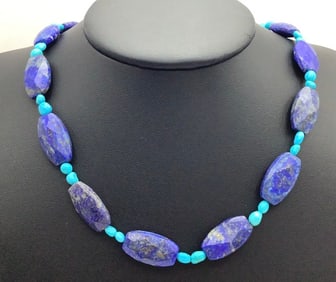 925 DTR Jay King Lapis Lazuli & Turquoise Necklace Necklace is 20" & weighs 49.3 TGW
