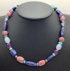 Carolyn Pollack Relios Multi-Stone 925 Sterling Turquoise Lapis Amethyst Sodalite Blue Lace Agate