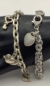 Judith Ripka 925 Sterling Heart Charm Bracelet & 925 Sterling Charm