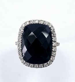 ESPO 925 Sterling Faceted Black Spinel & CZ Ring Ring is size 9 & weighs 10.7 TGW