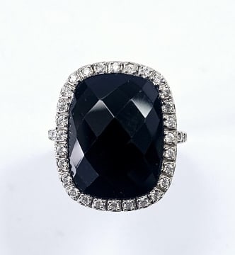 ESPO 925 Sterling Faceted Black Spinel & CZ Ring Ring is size 9 & weighs 10.7 TGW: Ring is size 9 & weighs 10.7 TGW