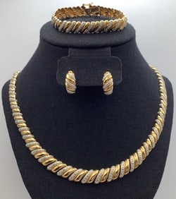 Ross Simons 926 Vermeil & Diamond Accents Set Necklace Bracelet &