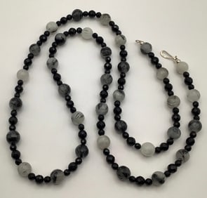 Jay King DTR 925 Black Onyx & Agate Necklace Necklace is 42" & weighs121.2 TGW