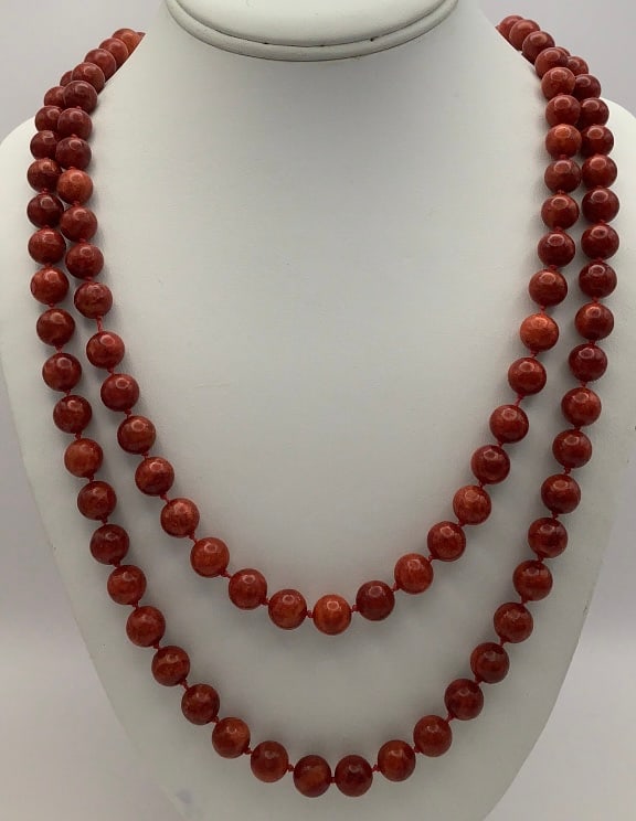 Vintage Hand Knotted Red Jasper Necklace Clasp is 925 sterling. Necklace is 62" & weighs 117.7 TGW: Clasp is 925 sterling. Necklace is 62" & weighs 117.7 TGW