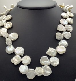 Honora Fresh Water Keshi Pearl Necklace Sterling Clasp Necklace is 19" & 64.8 TGW