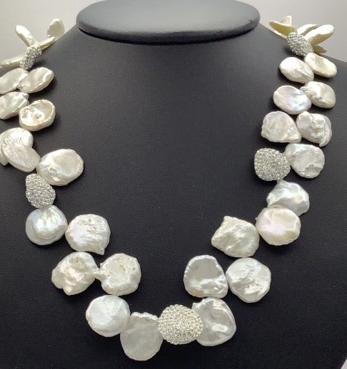 Honora Fresh Water Keshi Pearl Necklace Sterling Clasp  Necklace is 19" & 64.8 TGW (1 of 8)