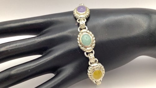 Judith Ripka Multi-Color Jade Sterling Bracelet Bracelet is 7" & weighs 39.9 TGW