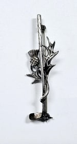 Sterling Scottish Thistle Golf Club Pearl Brooch Marked MC Silver Brooch is 2" & weighs 4.3 TGW.