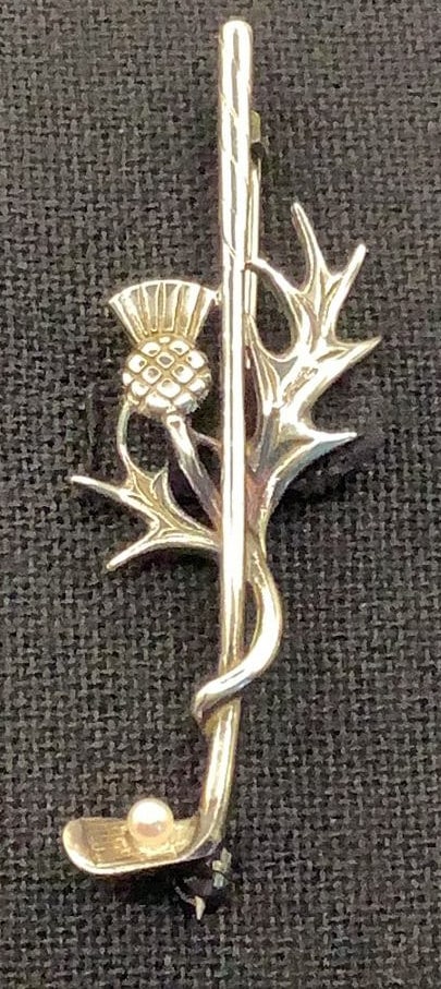 Sterling Scottish Thistle Golf Club Pearl Brooch Marked MC Silver Brooch is 2" & weighs 4.3 TGW.: Marked MC Silver Brooch is 2" & weighs 4.3 TGW.