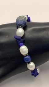 Ross Simons Lapis Lazuli & Pearls Bracelet Bracelet is 8.5" & weighs 20.3 TGW Marked RS 925.