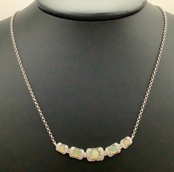925 Sterling Opal Necklace Necklace is 20" & weighs  7.2 TGW (1 of 8)