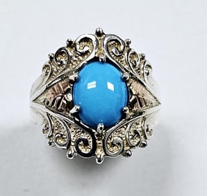 Black Hills Gold & Sterling Turquoise RIng Size 9 & weighs 7.6 TGW