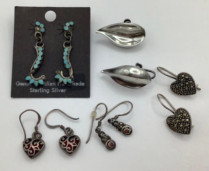 Assorted 925 Earrings Inc Turquoise & Marcasite Weighs 18.8 TGW: Weighs 18.8 TGW