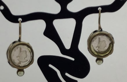 Vintage Extasia Cameo Intaglio Cameo Earrings With Pearl Drop Earrings weigh 5.0 TGW Marked EXT