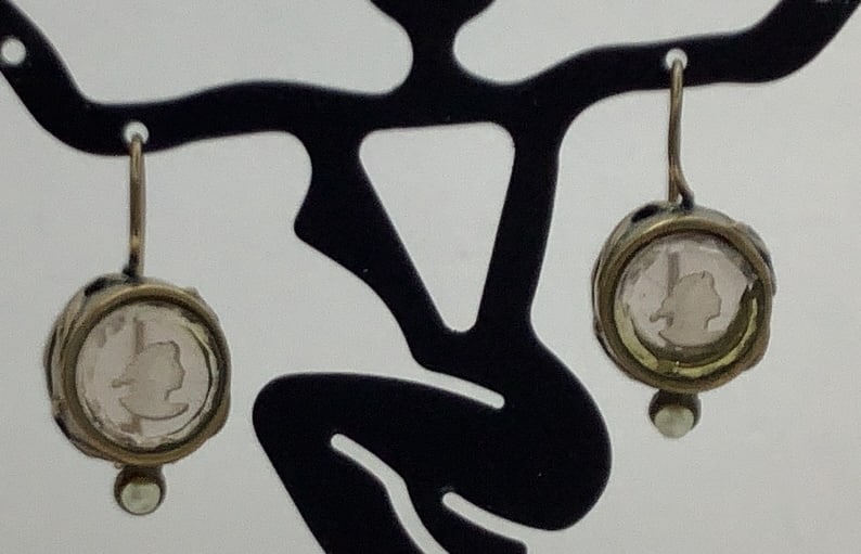 Vintage Extasia Cameo Intaglio Cameo Earrings With Pearl Drop Earrings weigh 5.0 TGW Marked EXT: With Pearl Drop Earrings weigh 5.0 TGW Marked EXT