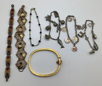 Assorted Gold & Silver Tone Bracelets Inc Charm Only 1 of the charms is marked