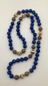 Lapis Lazuli Cloisonne & Gold Tone Bead Lariat Necklace is 28" Necklace weighs 95.8 TGW