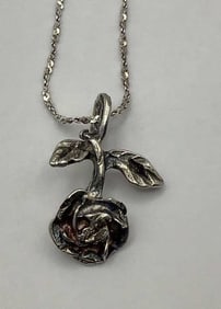 925 Sterling Necklace With Rose Pendant & Bracelet Necklace is