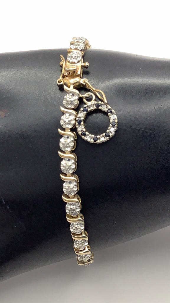 Ross Simons 925 Vermeil Blue Topaz Diamond Accent Tennis Bracelet Bracelet is 7" & 10.5 TGW. (1 of 8)