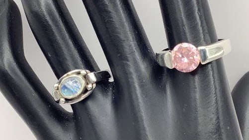925 Sterling Moonstone & Pink Cubic Zirconia Rings Moonstone ring is size