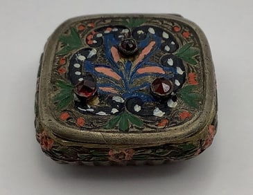 Antique Micro Mosaic Trinket Pill Box 900 Silver Marked 900 Weighs 15.9 TGW