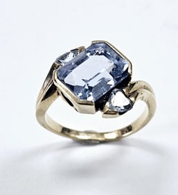 14K Yellow Gold Blue Topaz & Heart Spinel Accents Ring