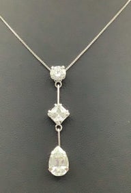 14K White Gold Chain & Silver Tone & CZ Necklace Pendant