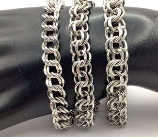 Lot of 3 Sterling Double Link Chain Bracelets Including Beau Sterling & Elco