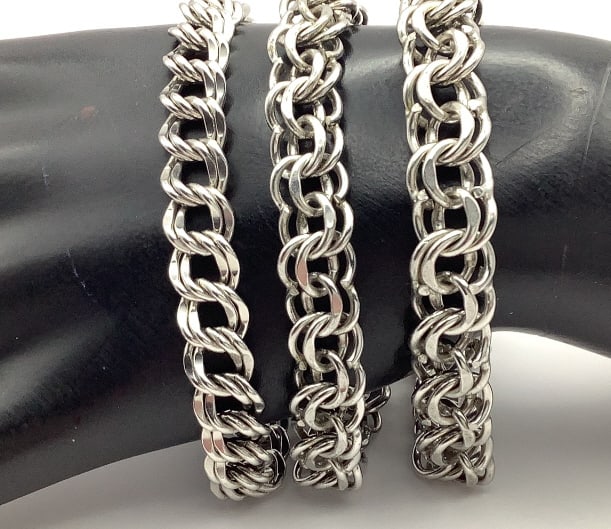 Lot of 3 Sterling Double Link Chain Bracelets Including Beau Sterling & Elco: Including Beau Sterling & Elco Bracelets are 7" & weigh 70.9