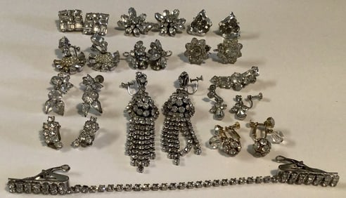 Assorted Rhinestone Earrings Including Weiss Sweater Clip Clip Screw Back This lot weighs 5.1oz