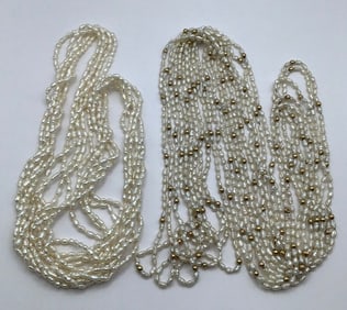 Twisted Seed Pearl & 5 Strand Seed Pearl & Gold Bead