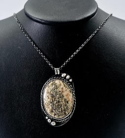 925 Sterling Honey Dendritic Opal Pendant Necklace Necklace is 18" & 31.7 TGW