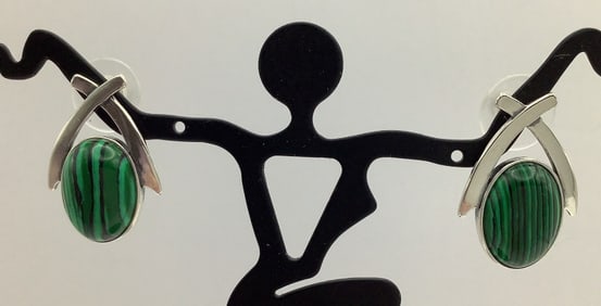 925 Sterling Malachite Pierced Earrings Earrings 5.7 TGW