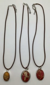 925 Sterling Leopardite & Jasper Pendants On Rope Necklace is 17" & weighs 44.7